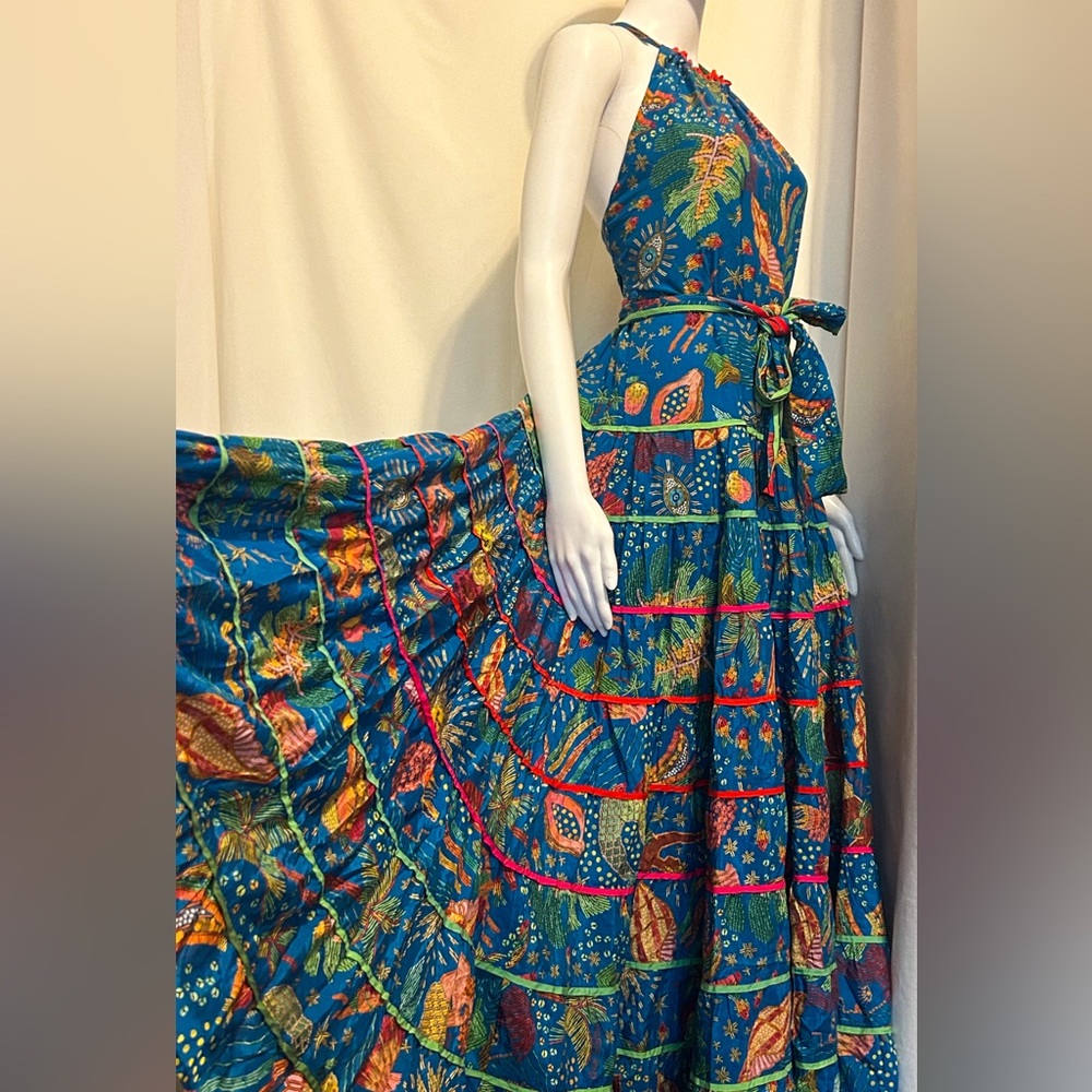 Farm Rio Sz Small Ocean Stories Mermaid Siren Maxi Tiered Dress Boho Sea witch - Picture 11 of 16